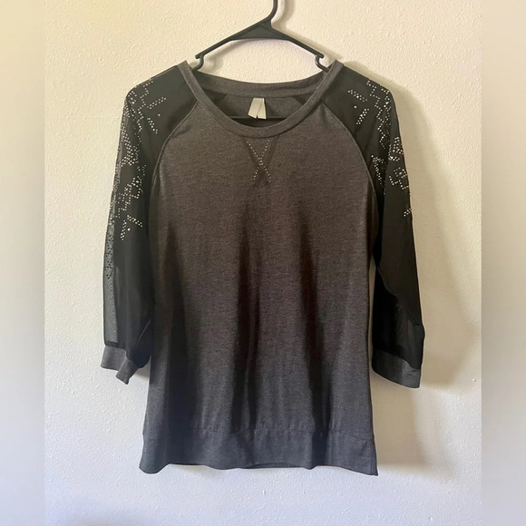 Vanity Rhinestone Sheer Sleeve Raglan Top- Small - Picture 2 of 5